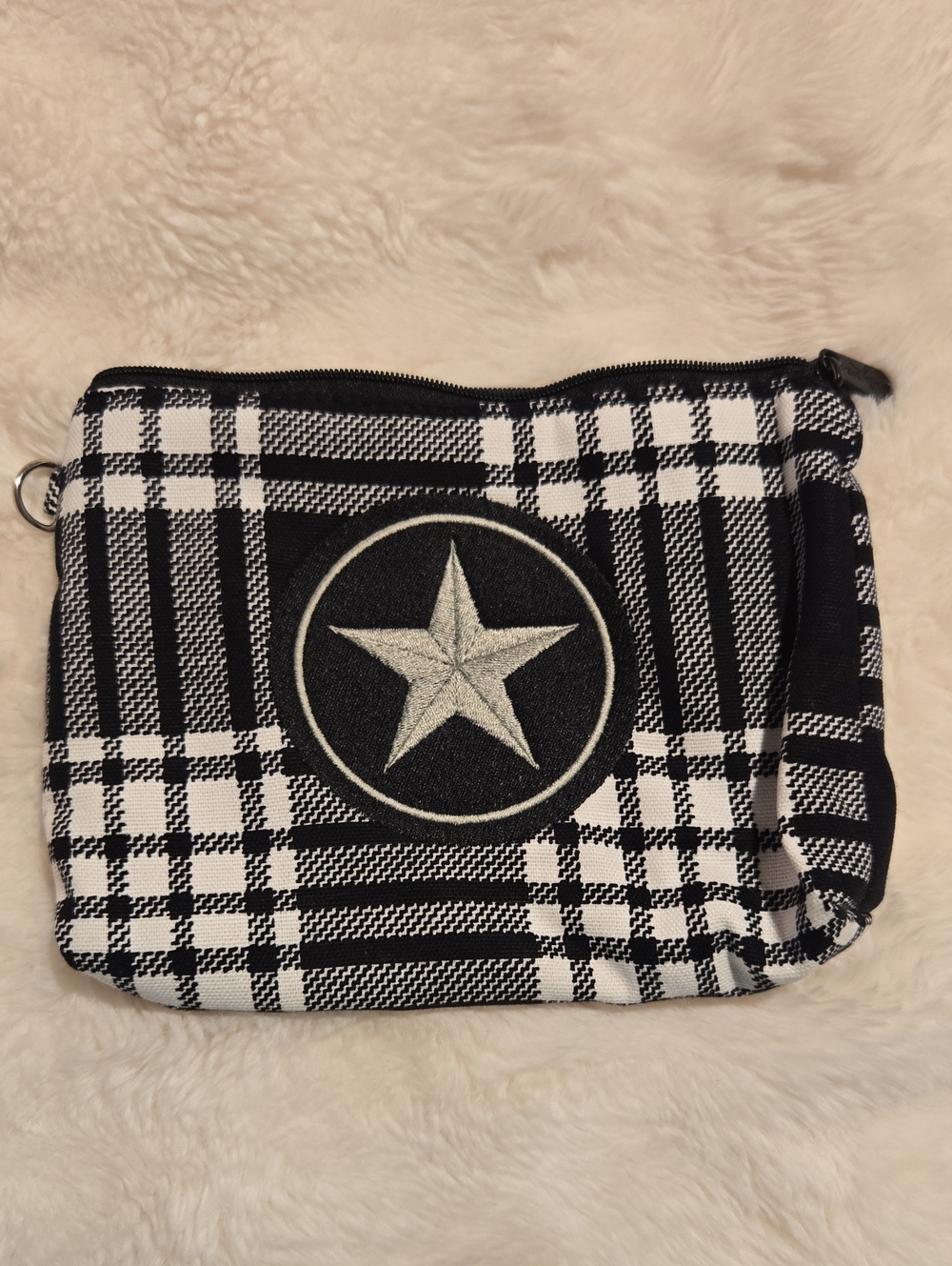 Black and White Plaid Star Toiletry Pouch